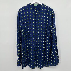 Antica Sartoria Shirt Mens Size L XL Linen Blend Embroidered Lemons Resort Beach